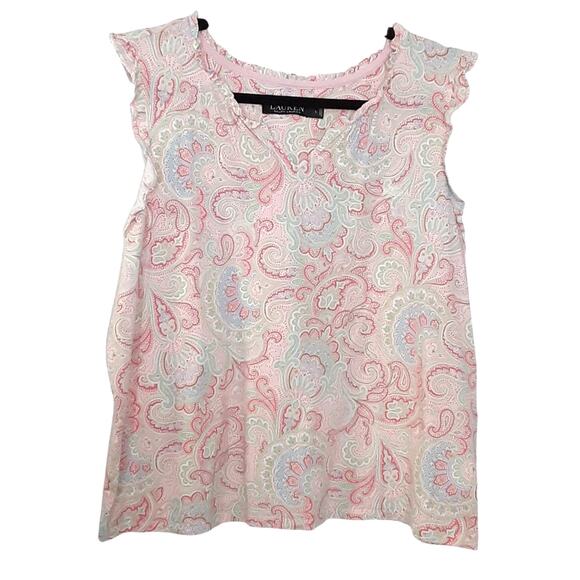 Lauren Ralph Lauren Black Label Pajama Set L Boxer Short Sleeveless Pink Paisley - Picture 2 of 14